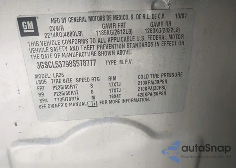 2008 Saturn Vue V6 Xr z USA, uszkodzony, nr VIN 3GSCL53798S578777